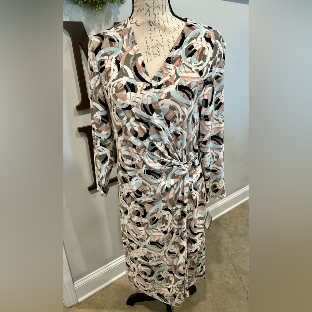 ♠️ Kasper Multicolored Sheath Dress 3/4 Sleeve Ruched ♠️